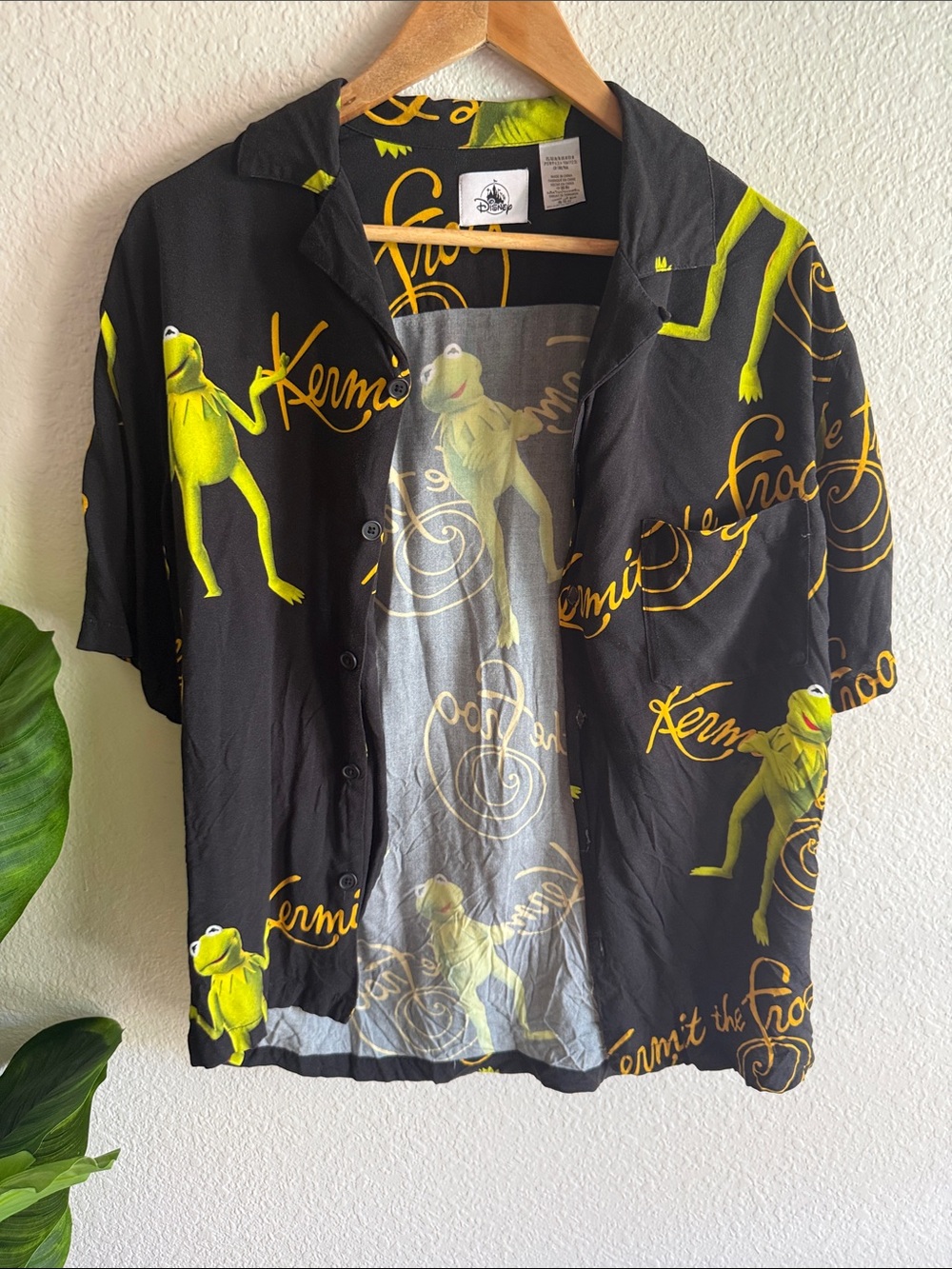 Disney Parks Black Shirt with Neon Green and Yellow Kermit Print